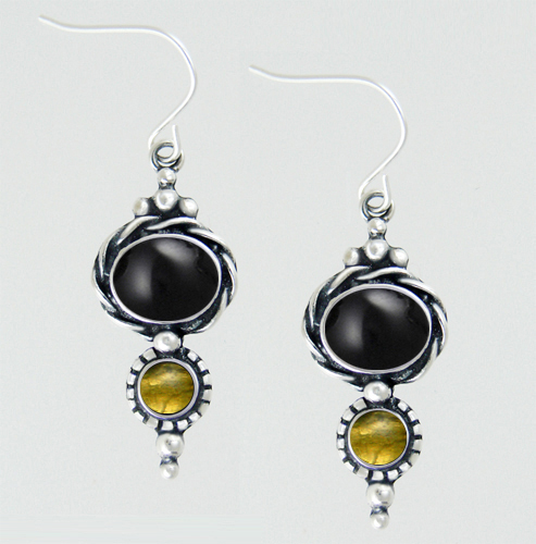 Sterling Silver Drop Dangle Earrings With Black Onyx And Citrine